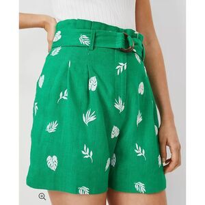 NWT ANN TAYLOR Embroidered D-Ring Paperbag Shorts Sweet Clover, Sz 4